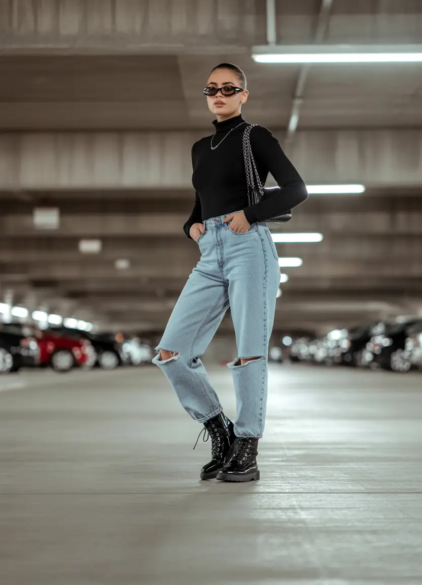 midsize fall outfits Downtown Cool in Combat Boots & Cropped Knits