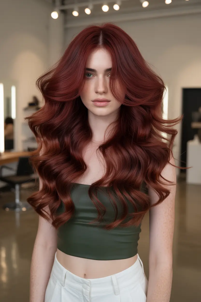 Fall red hair color Cranberry Velvet Blowout