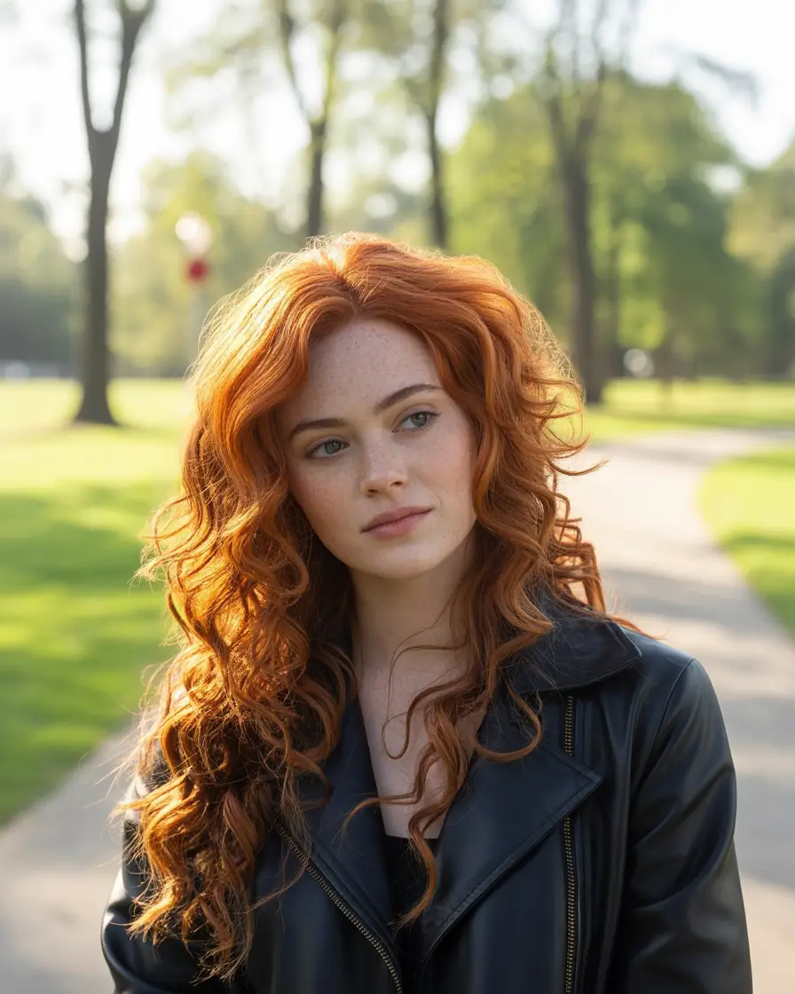 Fall red hair color Copper Ringlets in Golden Light
