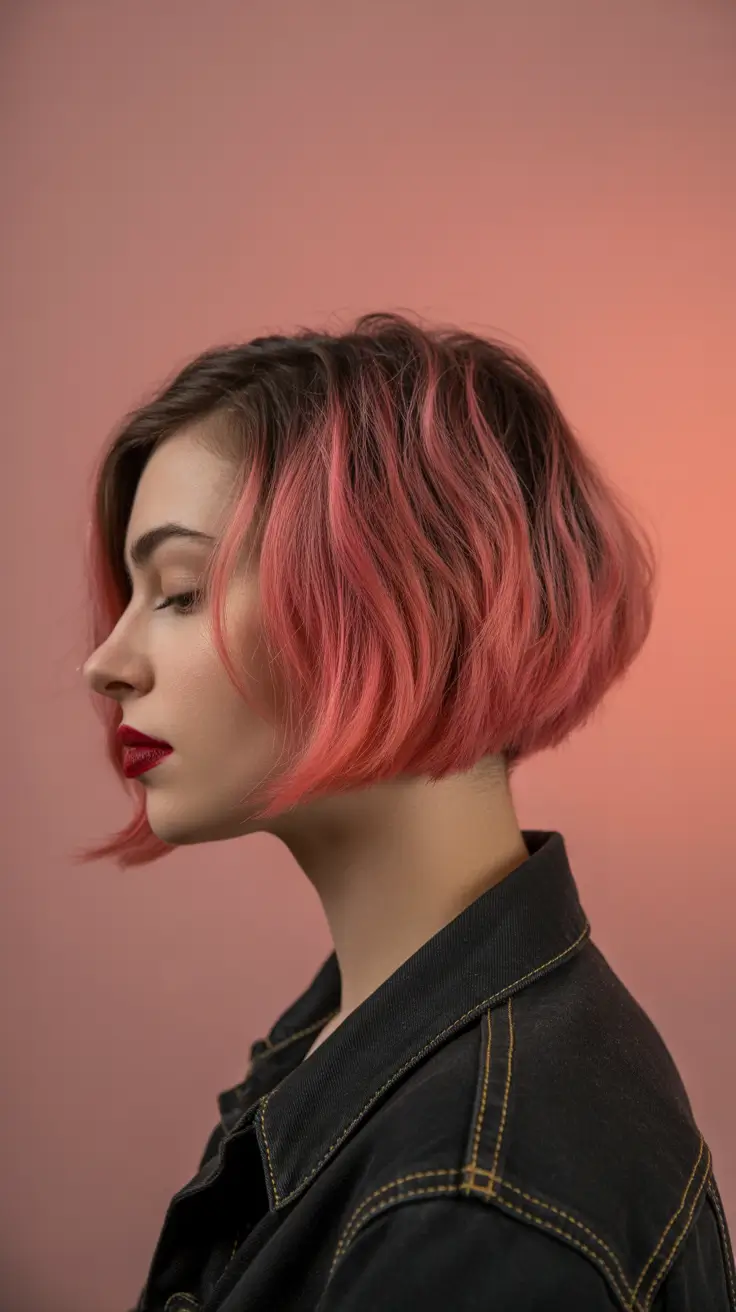 Fall red hair color Rosy-Peach Bob with Root Shadow