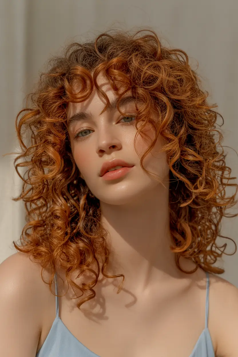 Fall red hair color Rich Copper Curls with Autumn Glow