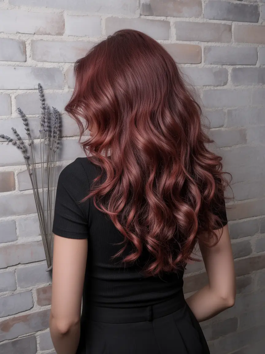 Fall red hair color Sleek Mahogany Waves with Autumn Depth