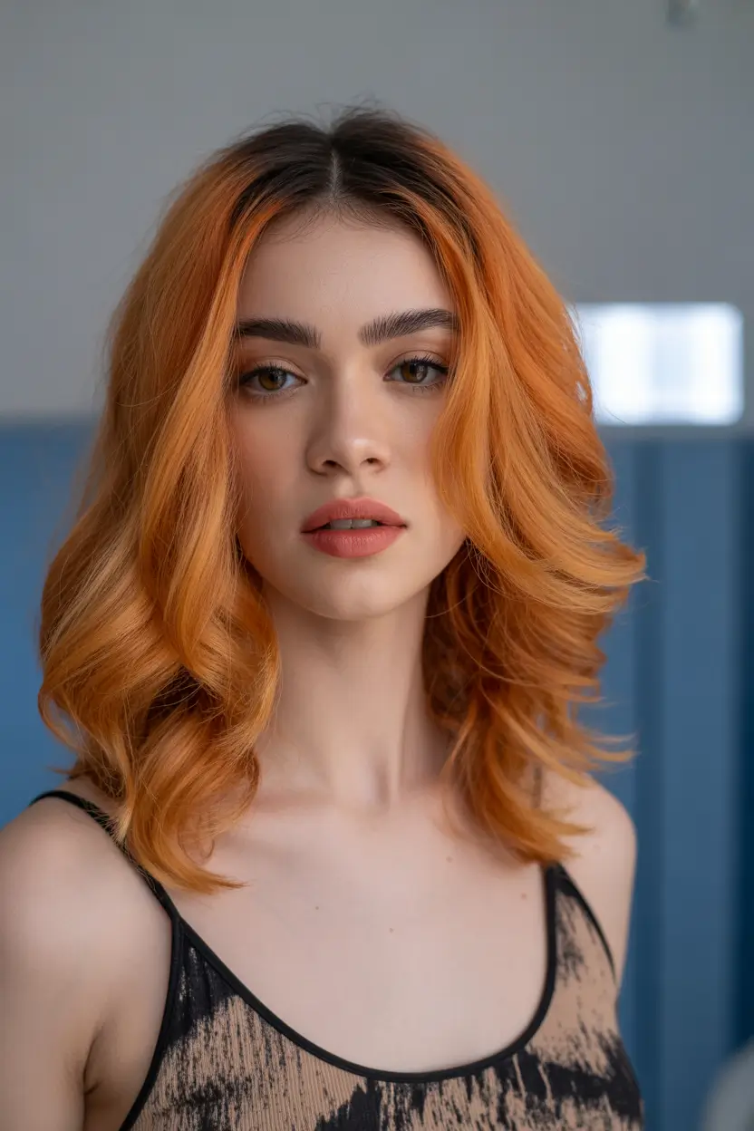 Fall red hair color Peachy-Copper Midlength with Shadow Root