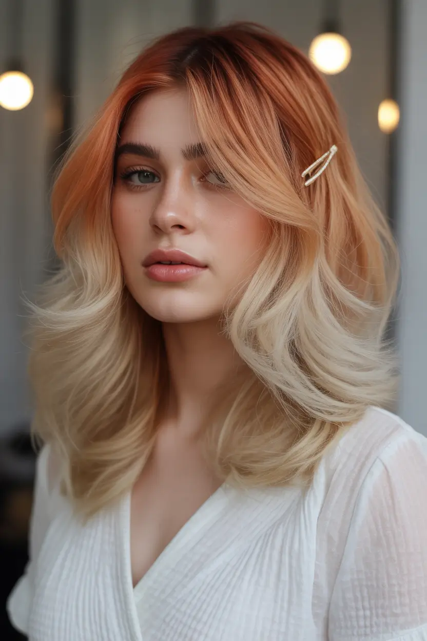 Fall red hair color Amber Peach Melt with Structured Layers