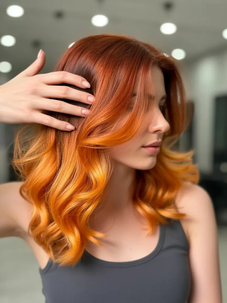 Fall red hair color Copper Flame Ends with Classic Fall Depth