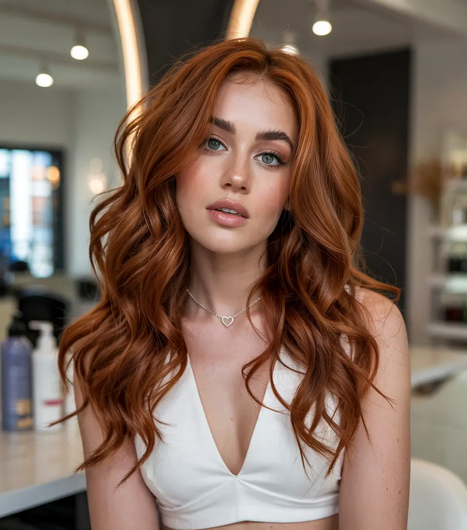 Fall red hair color Maple Curls with Autumn Volume