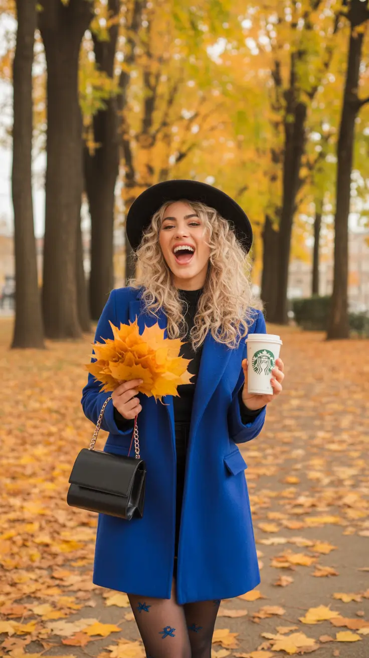 new 2025 fall fashion outfits Bright Blue Coats and Bold Joy
