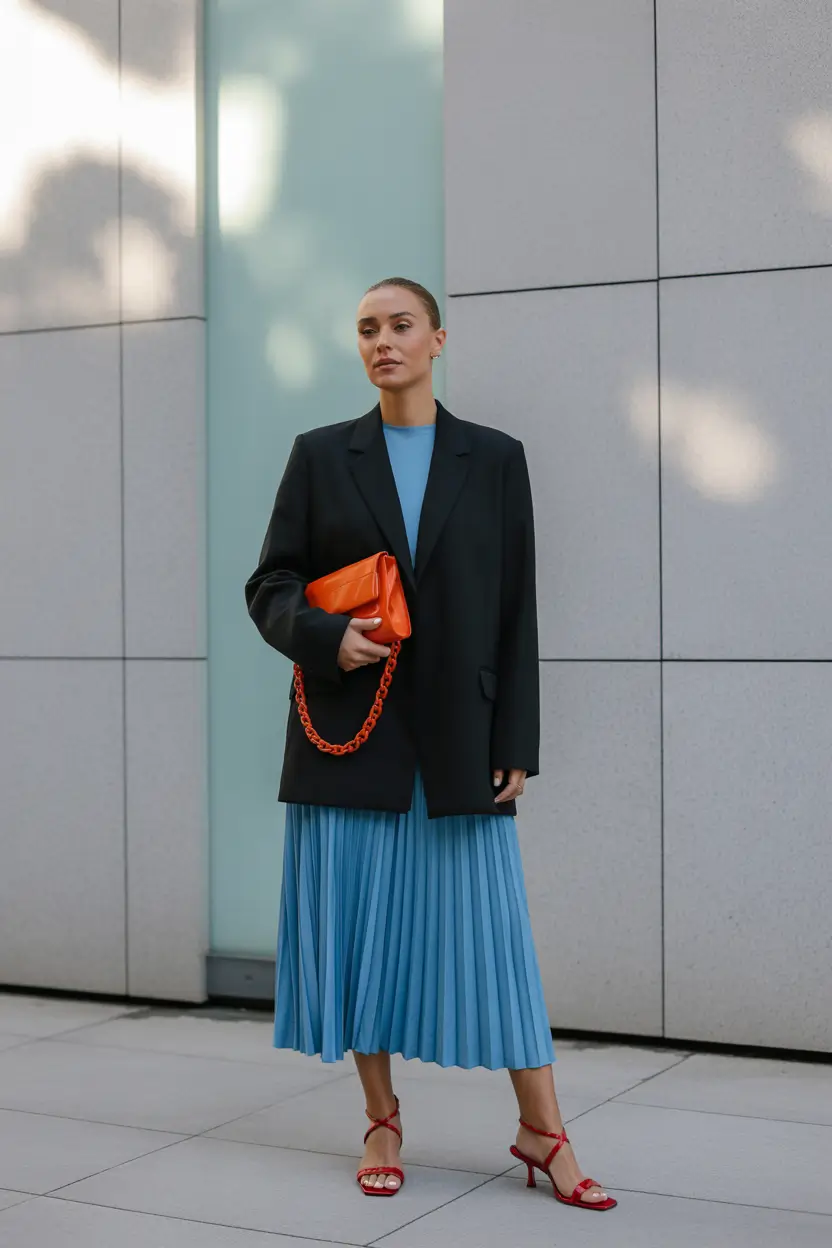 new fall fashion clothes Unexpected Elegance: Pleats, Power, and a Pop of Red
