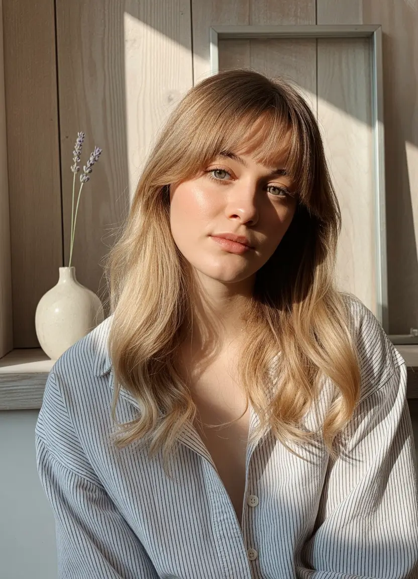 haircuts - September Golden Vanilla Shag with Curtain Bangs