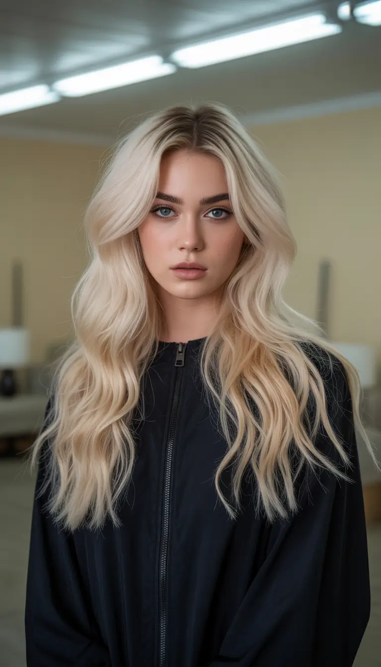 haircuts - September 2025 Platinum Layers with a Middle-Parted Halo