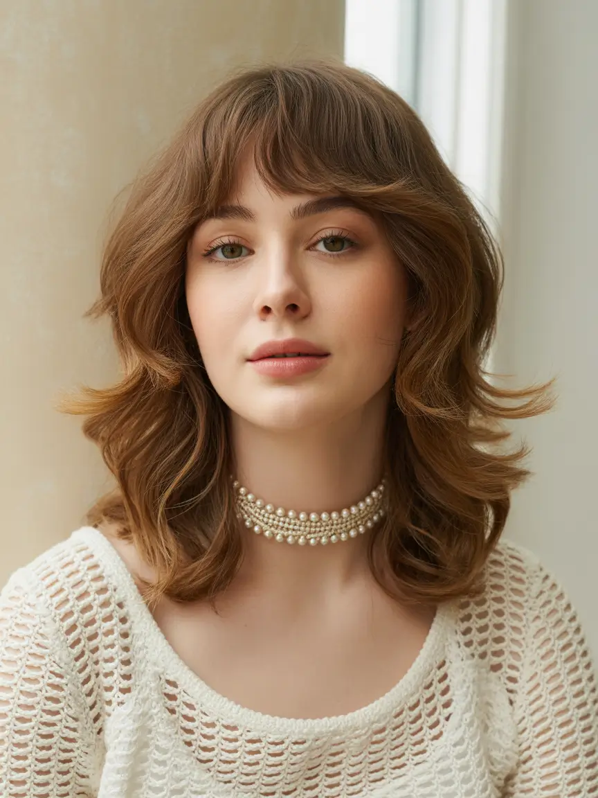 haircuts - September 2025 Feathered Mid-Length Cut with Soft Baby Bangs