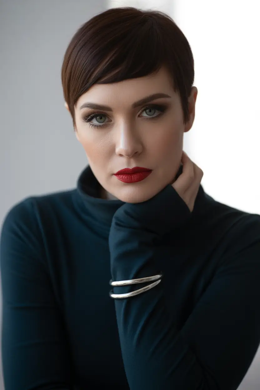 haircuts - September Chic & Sharp: The Dark Cocoa Pixie