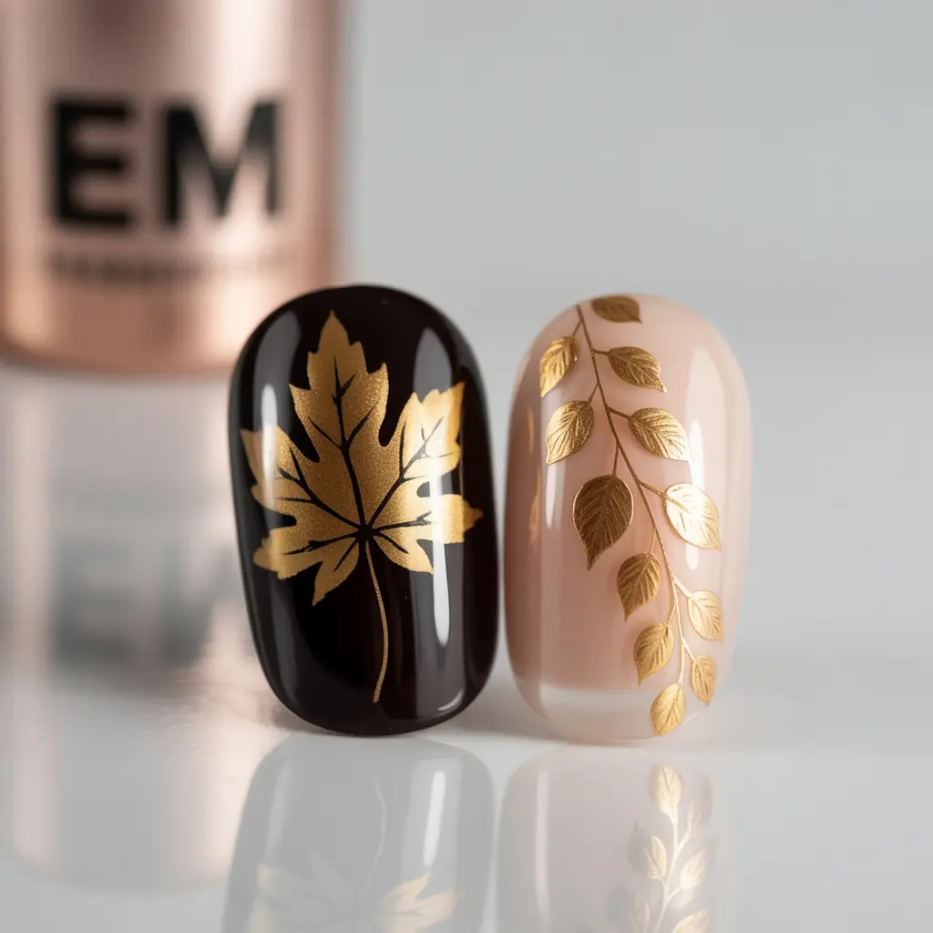 Playful and Adorable Fall Nails 2025+Golden Leaves, Minimal Glam