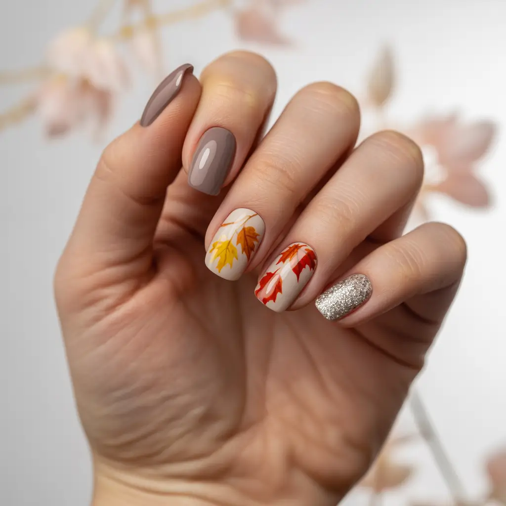 Playful and Adorable Fall Nails 2025+Maple Medley with a Hint of Sparkle
