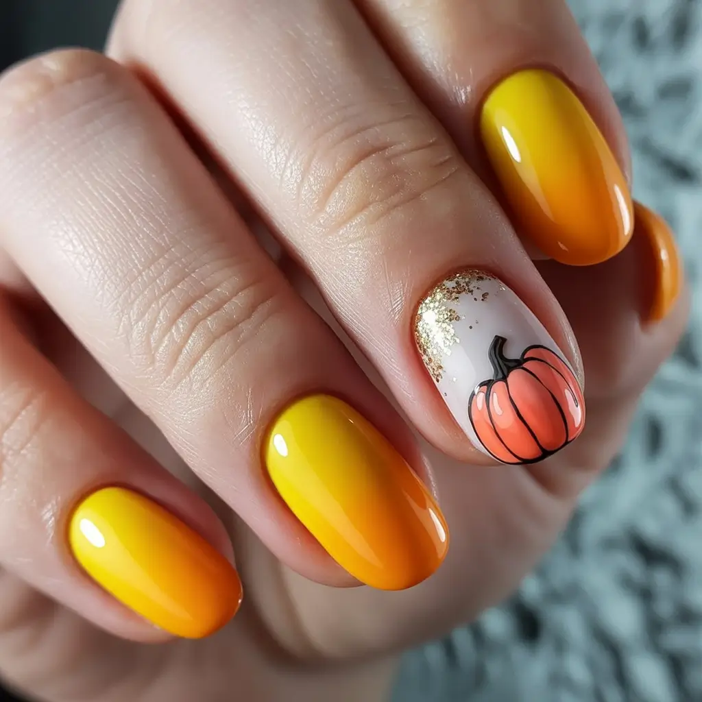 Playful and Adorable Fall Nails 2025+Harvest Gold & Pumpkin Pop