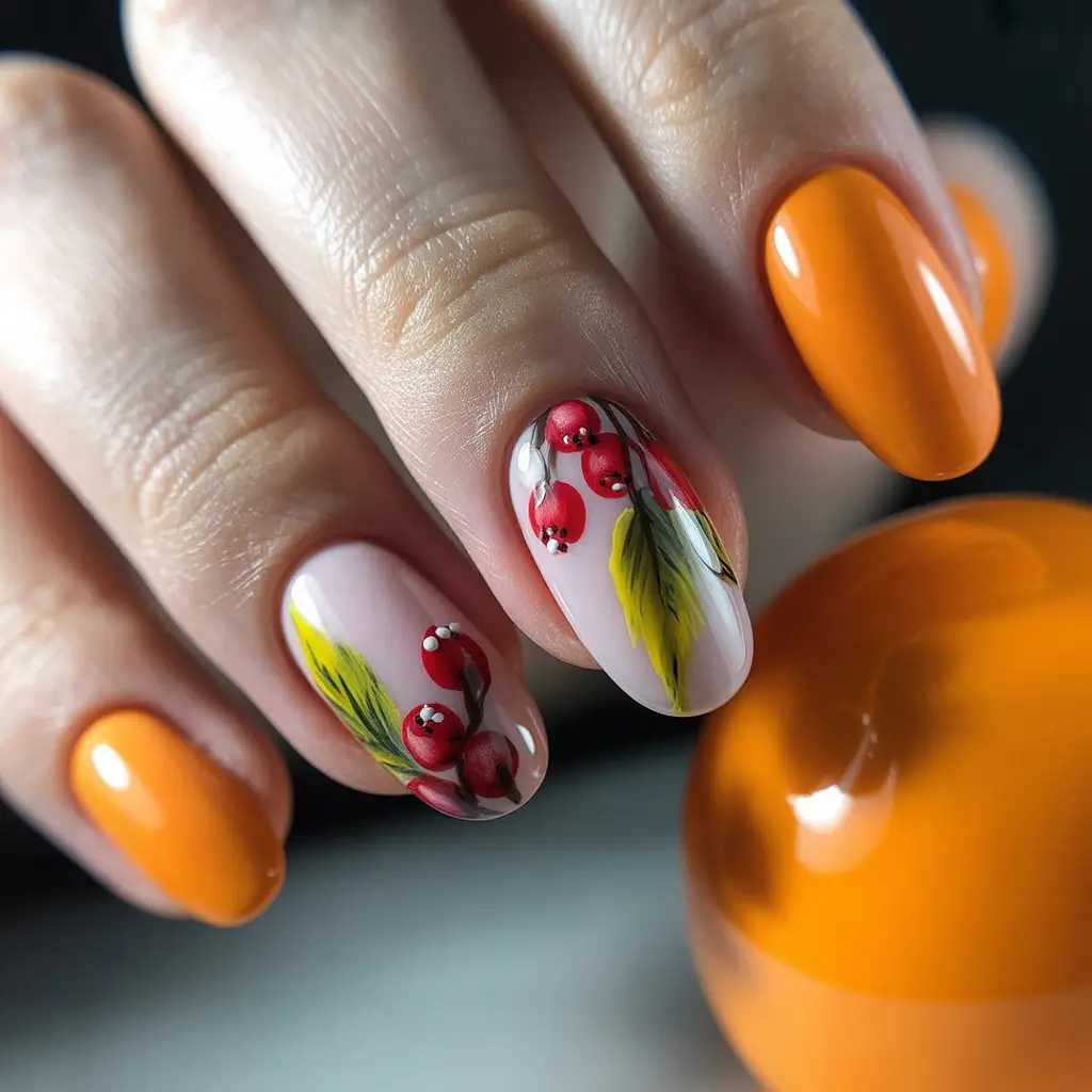Playful and Adorable Fall Nails 2025 Juicy Rowan Berry Accent