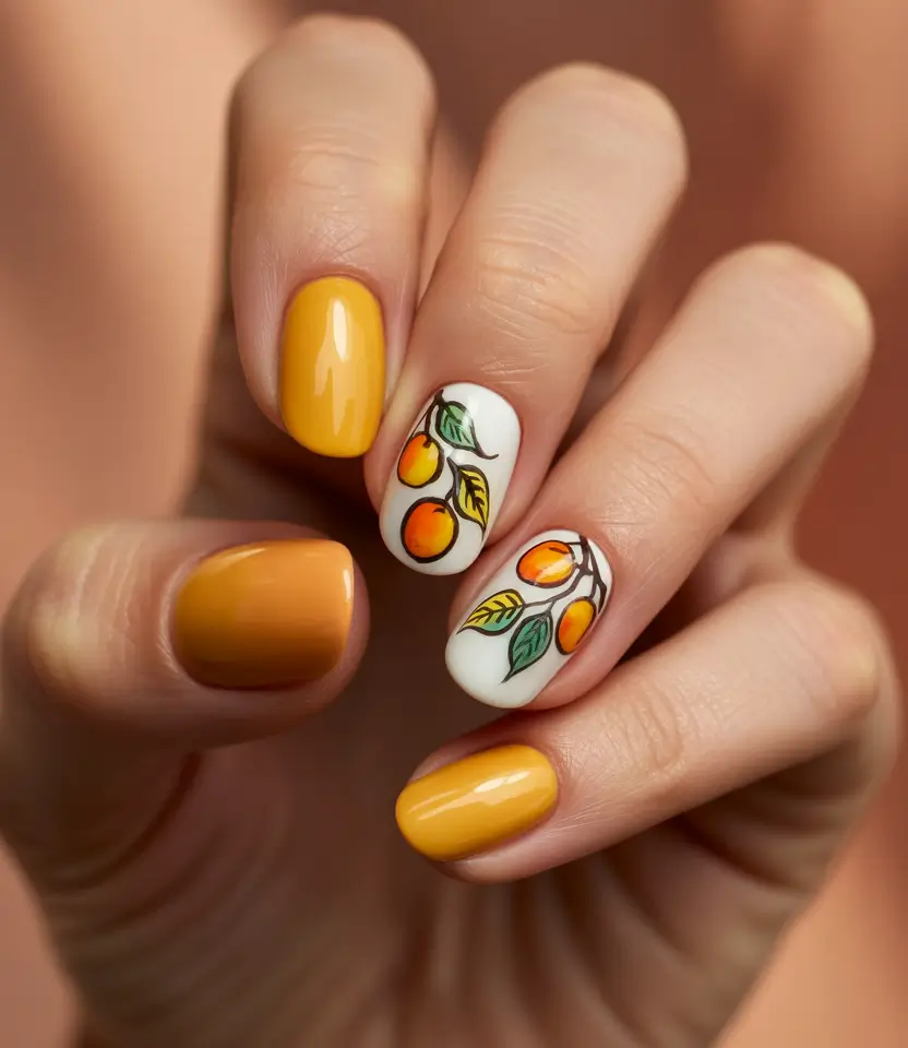Playful and Adorable Fall Nails 2025 Golden Apricot Branches