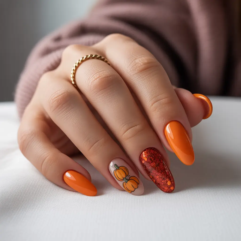 Playful and Adorable Fall Nails 2025+Pumpkin Spice & Sparkle