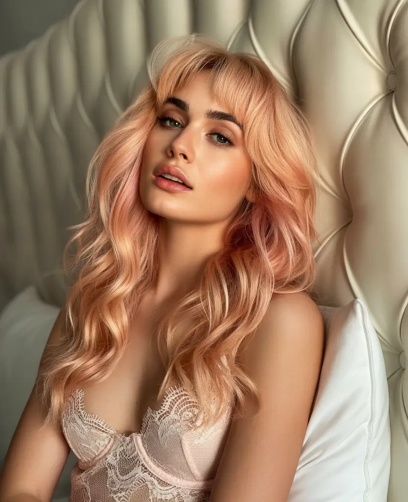 autumn fall hair colors Rosy Copper Layers with Bangs