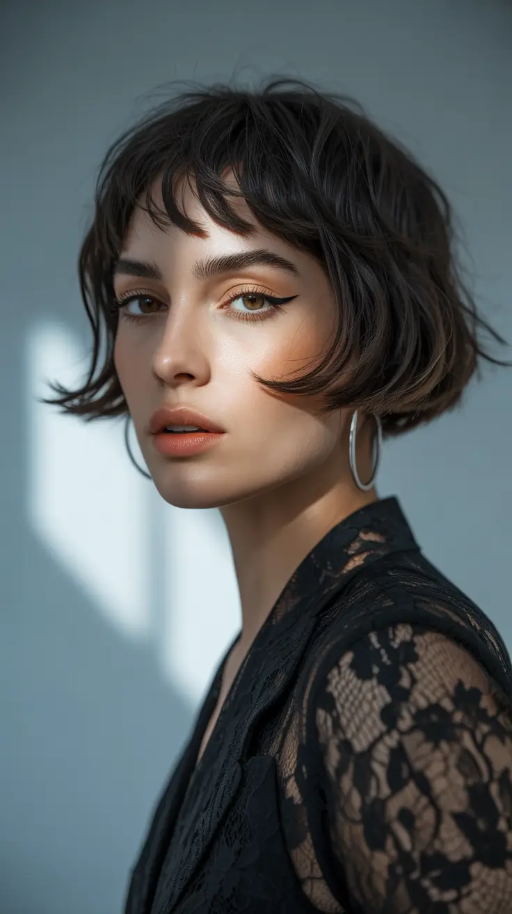 autumn fall hair colors Smoky Shag with Blunt Bangs