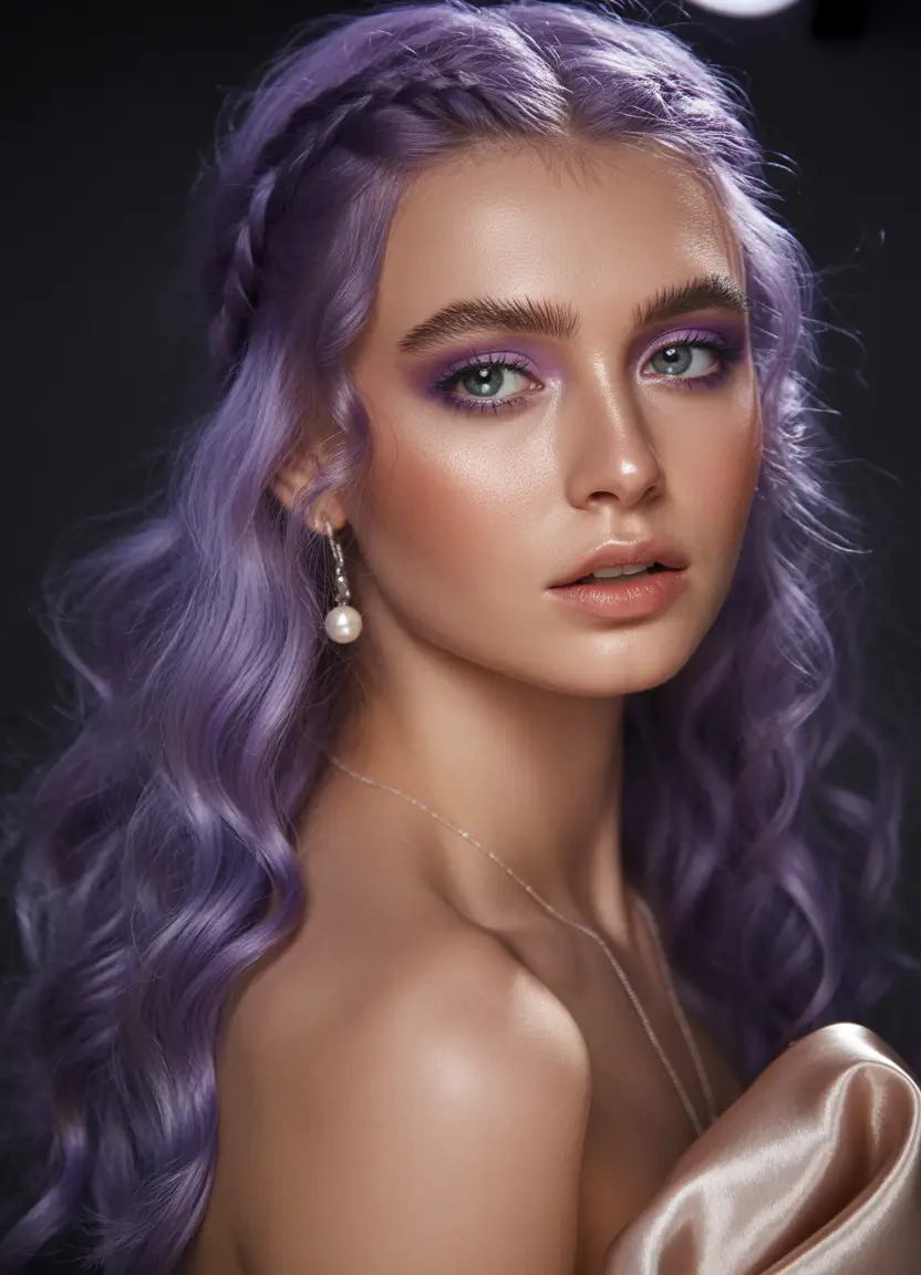 autumn fall hair colors Lavender Lush with Braided Halo