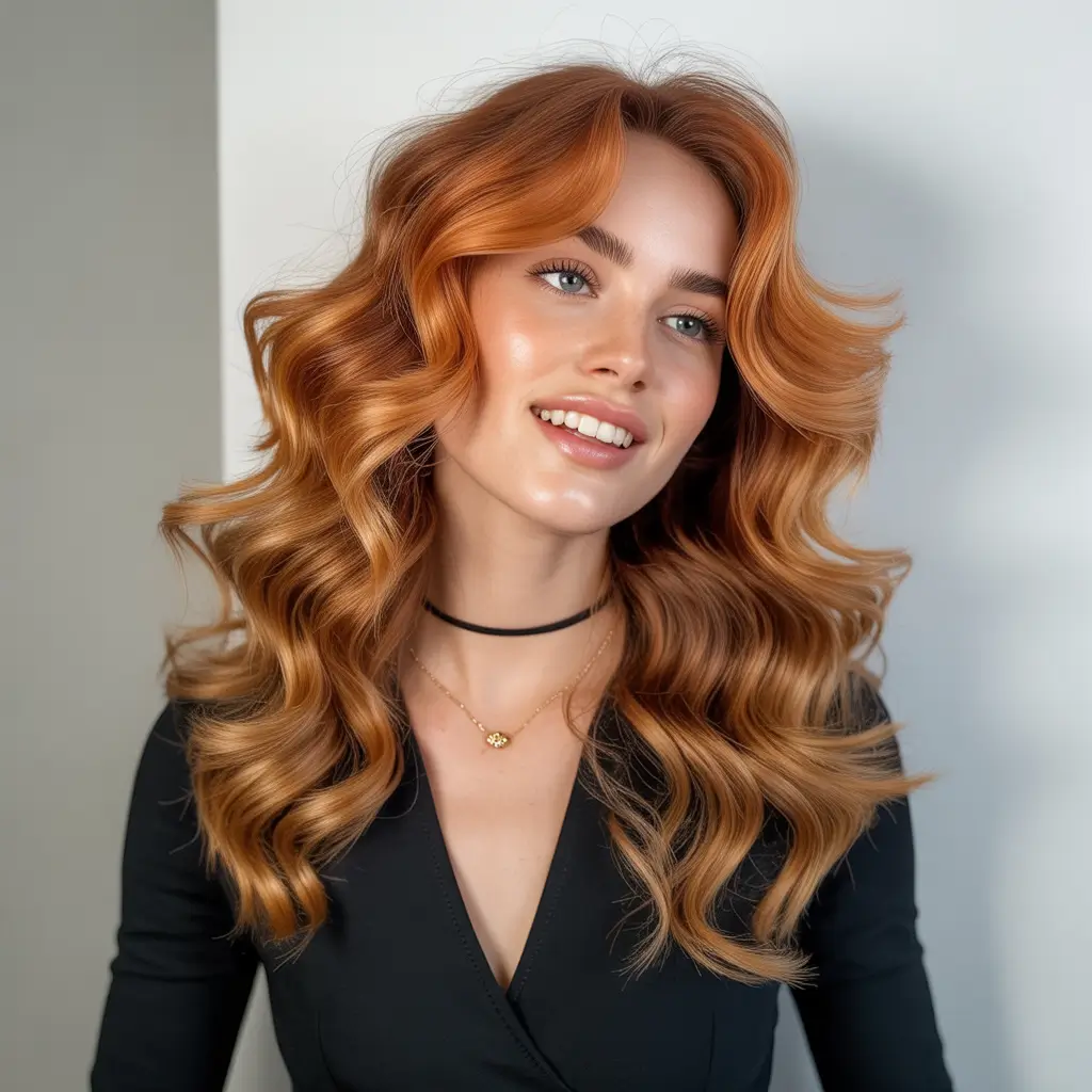 September hair color Ginger Luxe with Old Hollywood Volume