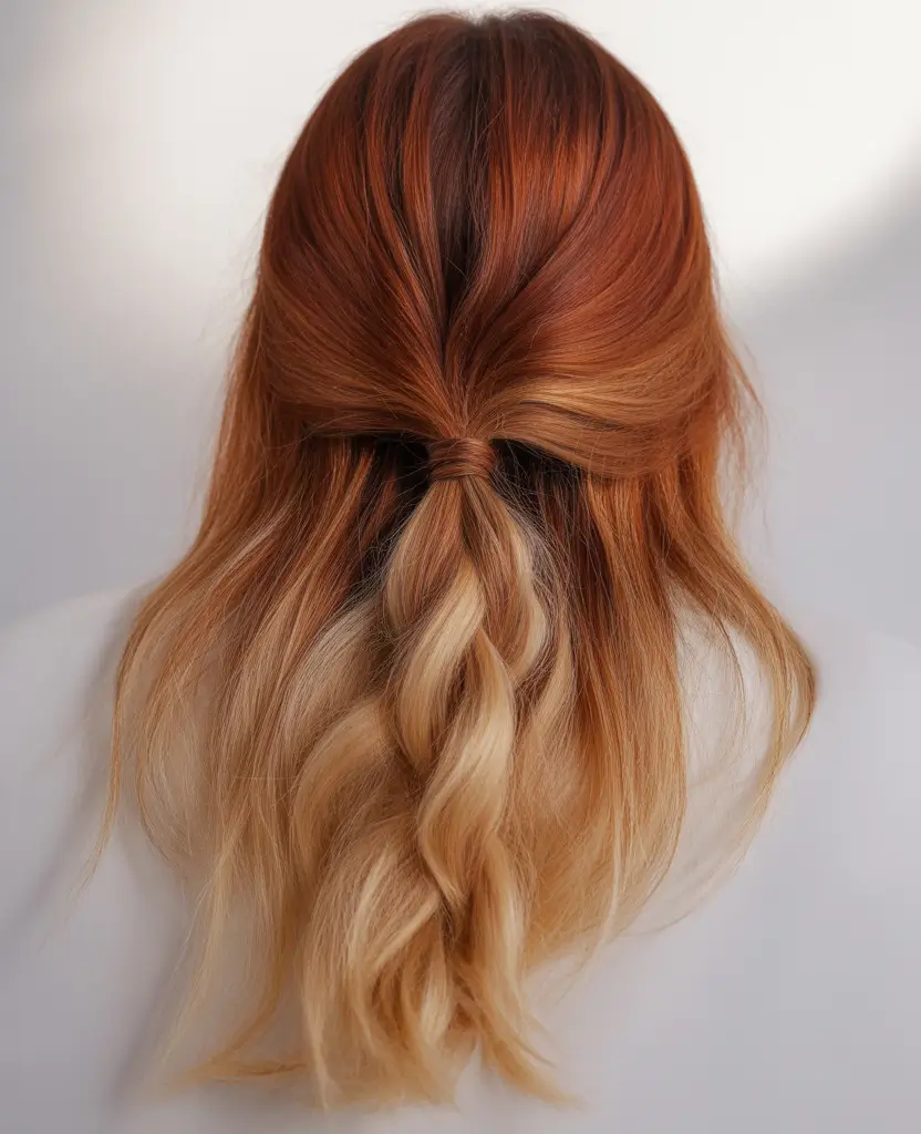 September hair color+Copper Caramel Braid With Blonde Tips