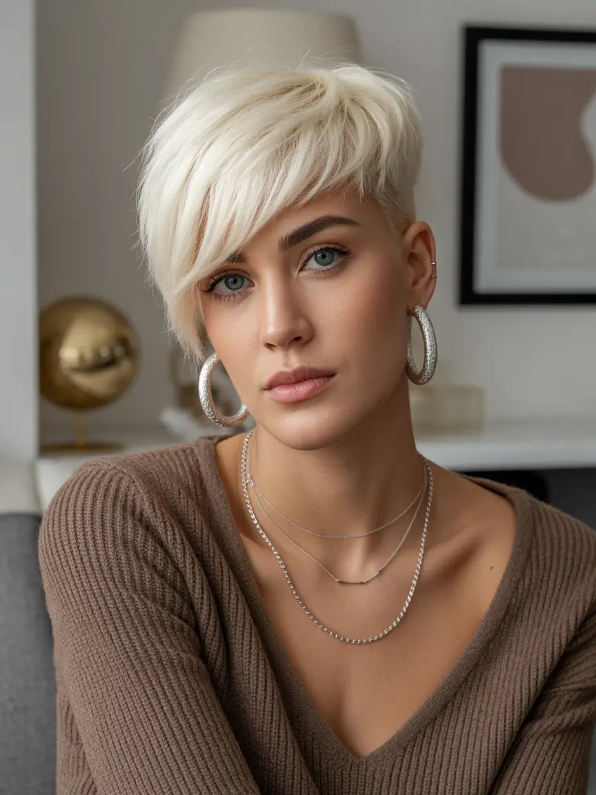 September hair color+Icy White Pixie With Angular Bangs