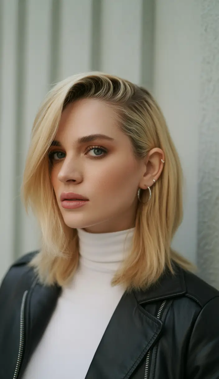 September hair color+Buttery Blonde Side-Parted Midi