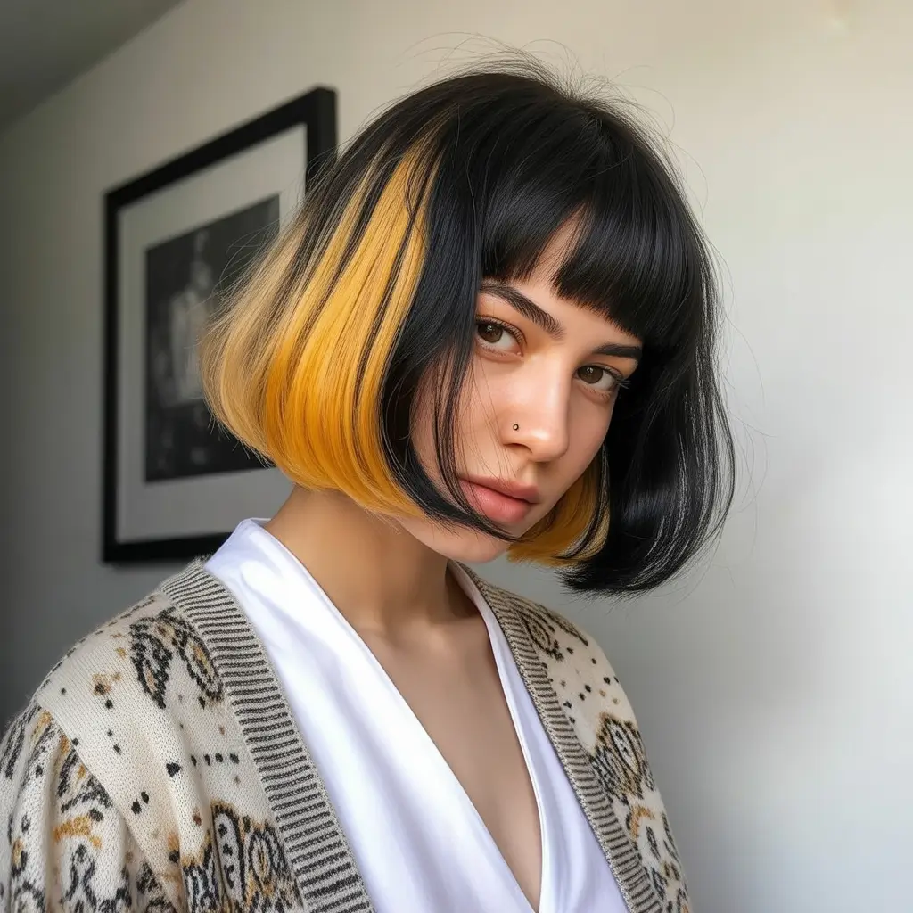 September hair color High Contrast Bob with Punk Energy
