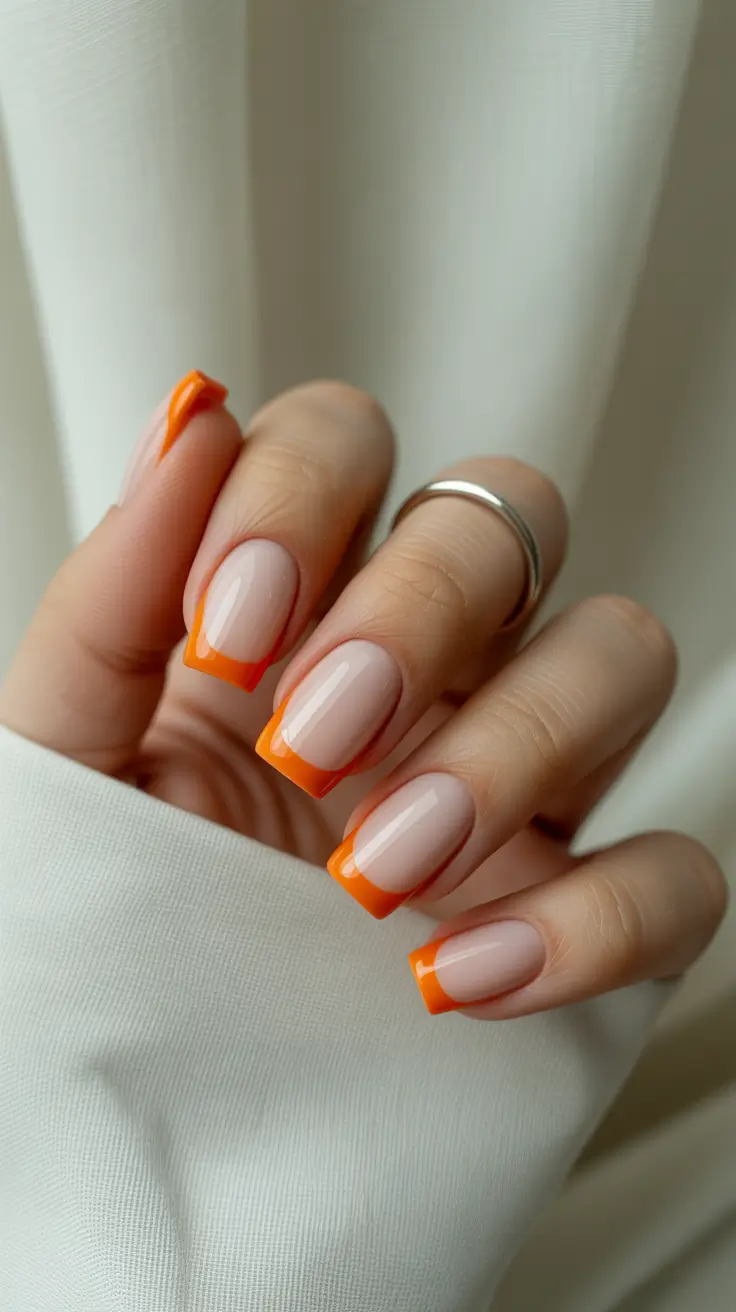 September nails color ideas 2025+Orange Pop French Tips