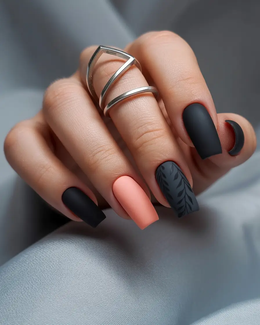 September nails color ideas 2025+Soft Matte Meets Graphic Edge