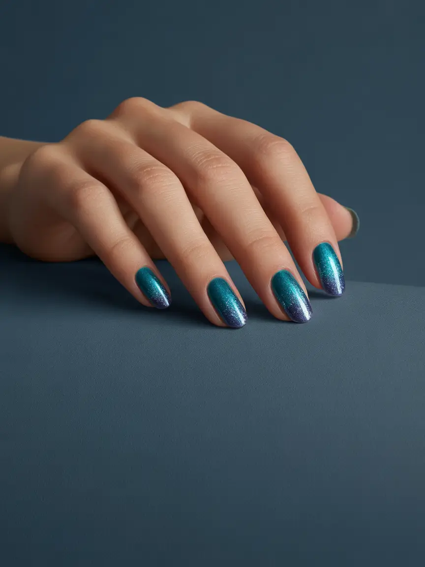 september-nails-color-ideas-2025+Teal-Velvet-Tips-Falls-Unexpected-Power-Color