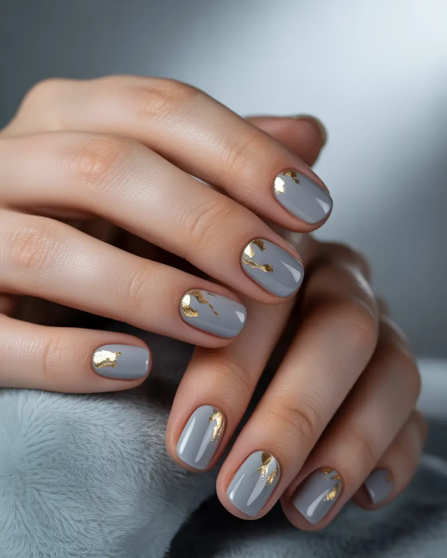 september-nails-color-ideas-2025+Grey-Gold-Foil-Cozy-Glamour