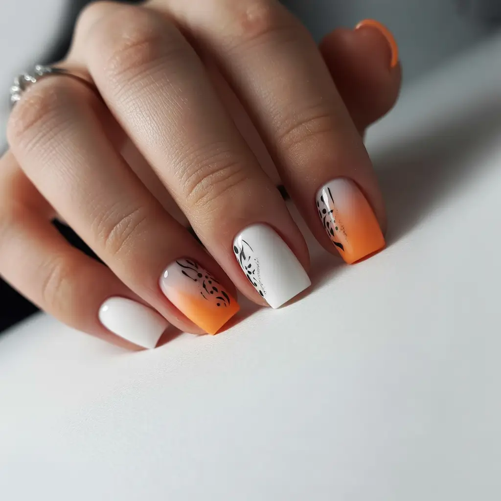 september-nails-color-ideas-2025+Sunset-Fade-with-Tribal-Details