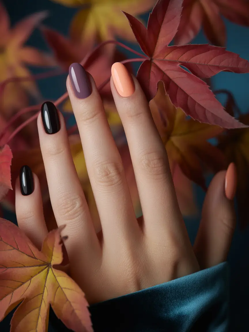 September nails color ideas 2025+Maple Mauve Meets Pumpkin Cream