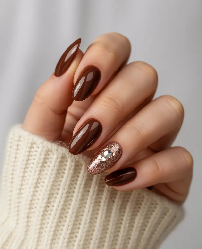 september-nails-design-fall-trends-for-2025 Cinnamon Sparkle with Accent Gems