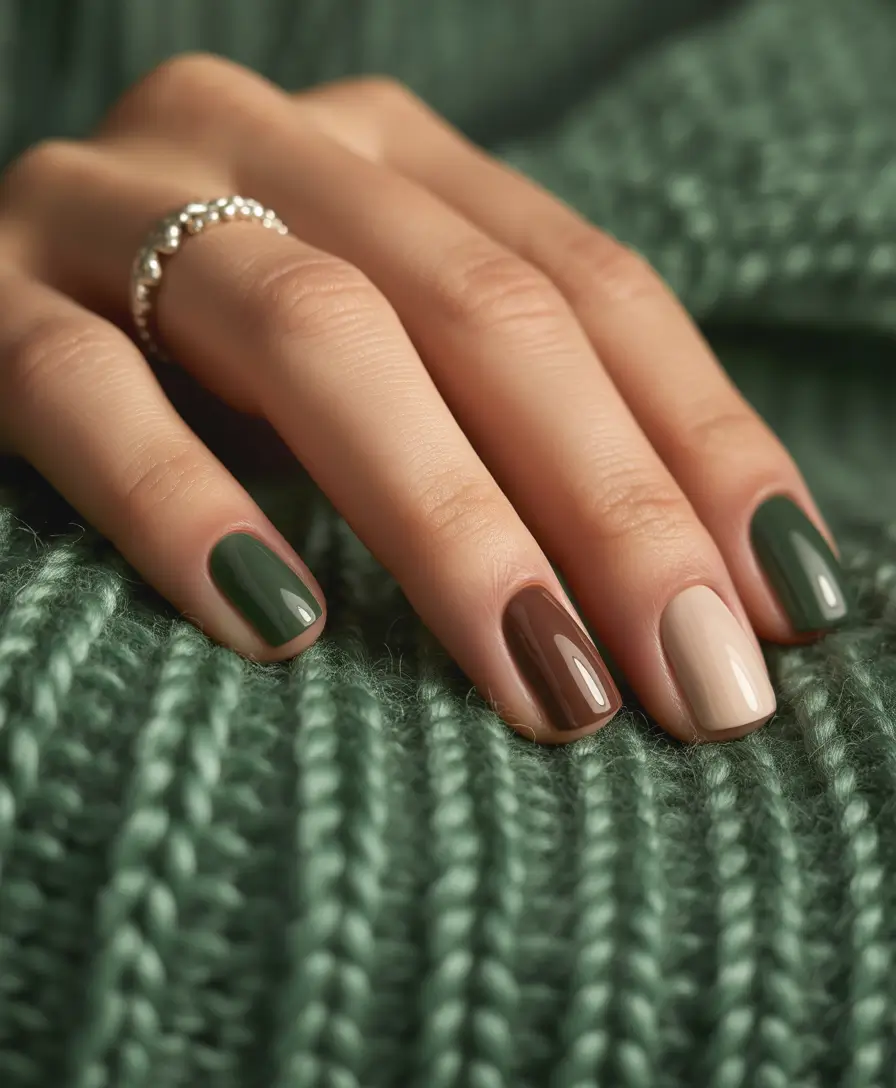 september-nails-design-fall-trends-for-2025 Muted Forest Tones with Sweater Weather Vibes