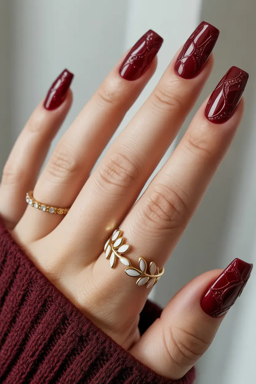 september-nails-design-fall-trends-for-2025 Textured Burgundy Chic