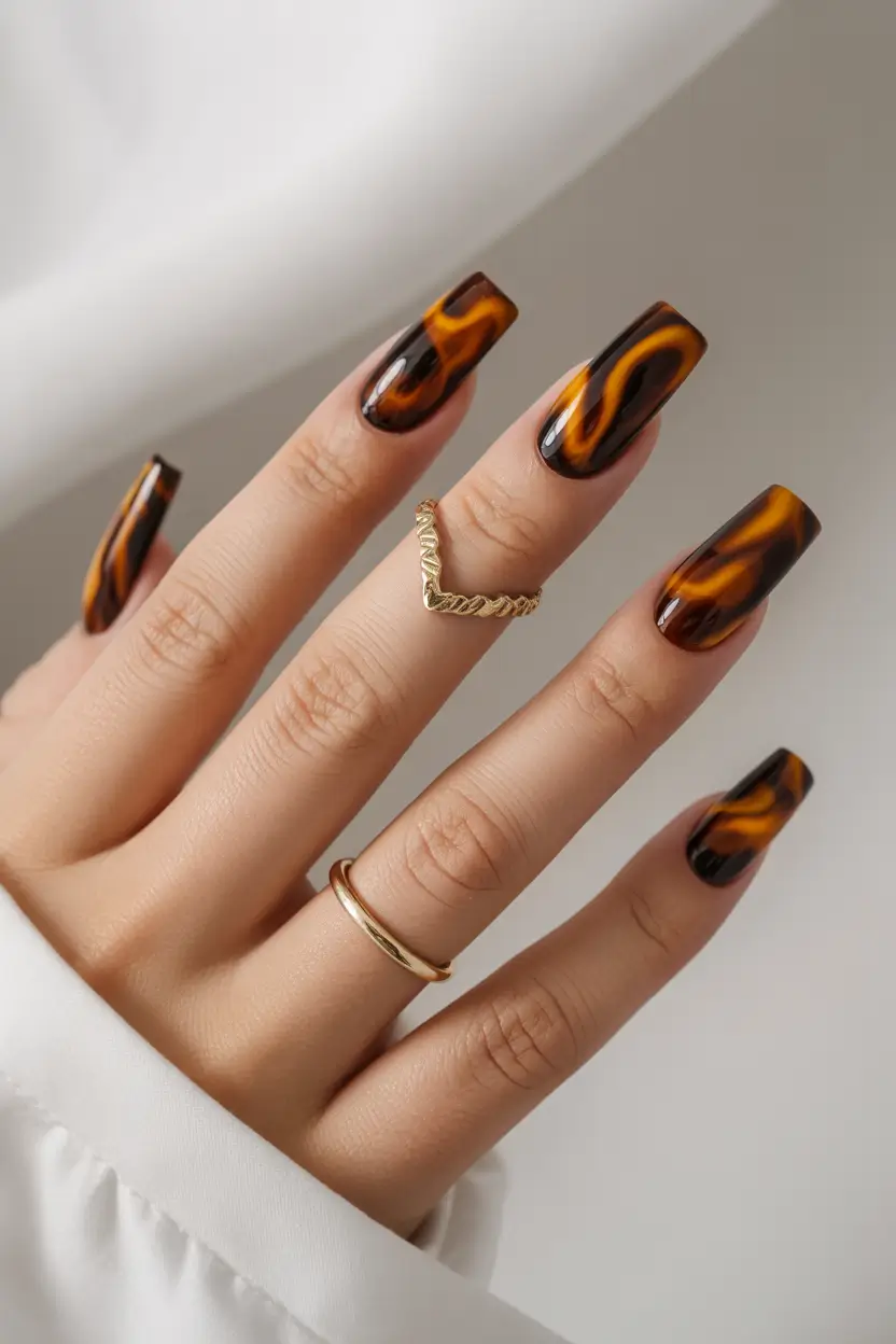 september-nails-design-fall-trends-for-2025 Molten Tortoiseshell Drama