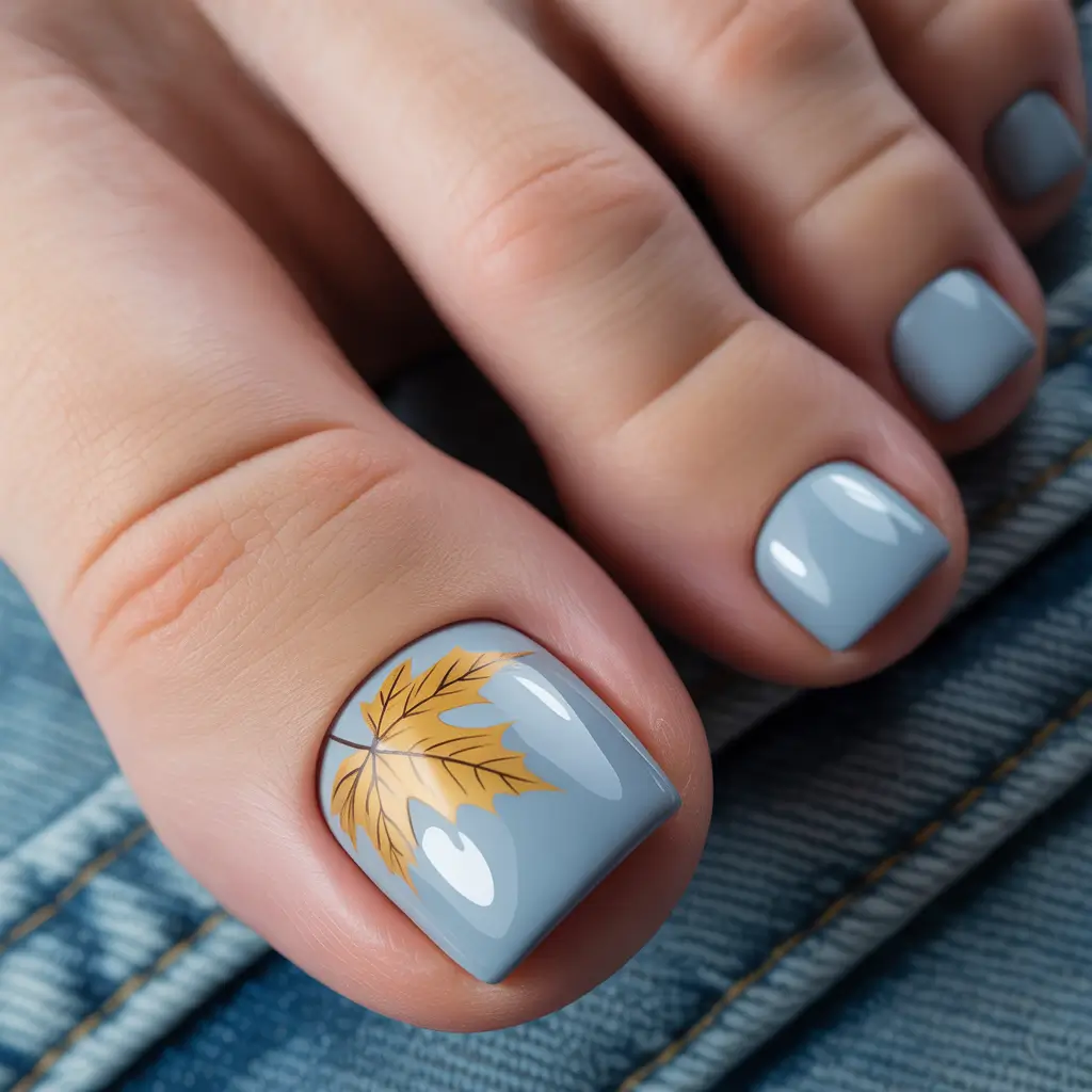September toe nails ideas 2025 Steel Sky & Maple Gold