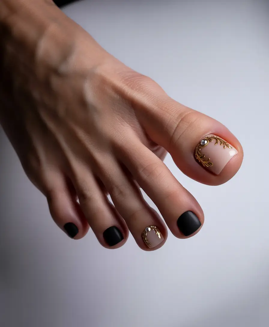 September toe nails ideas 2025 Black Velvet & Baroque Touch