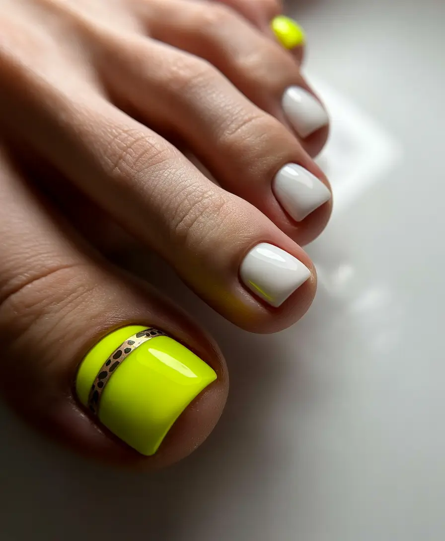September toe nails ideas 2025 Neon & Leopard Shock