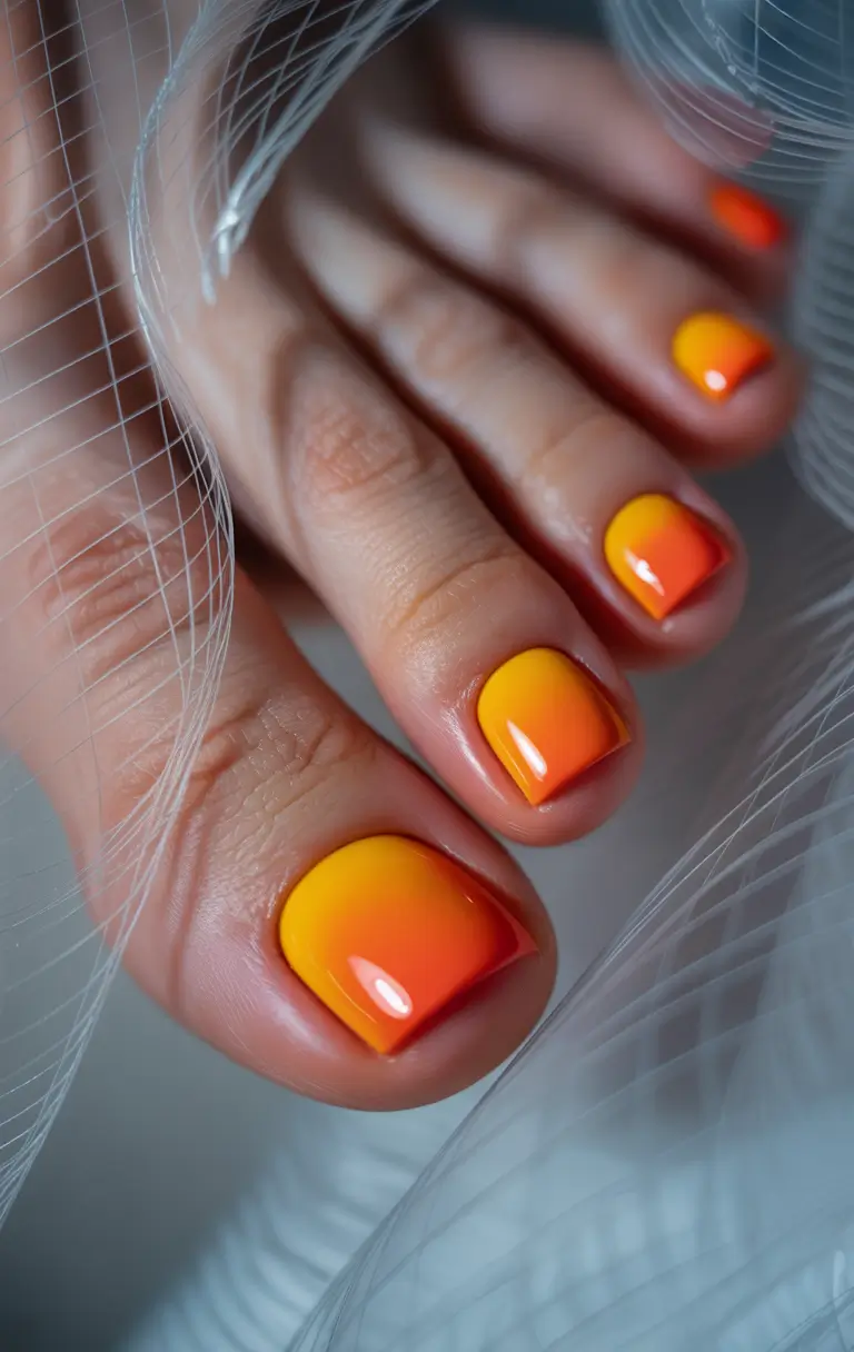 September toe nails ideas 2025+Sunset Ombre Glow