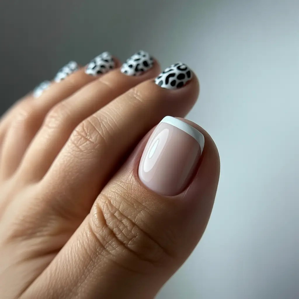 September toe nails ideas 2025+French Contrast with Animal Energy