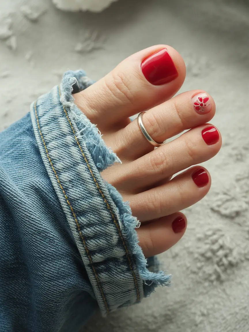 September toe nails ideas 2025+Cherry Pop with Minimal Art