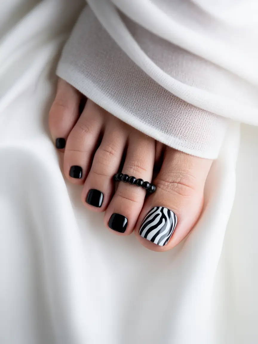 September toe nails ideas 2025+Zebra Vibes, Monochrome Mood
