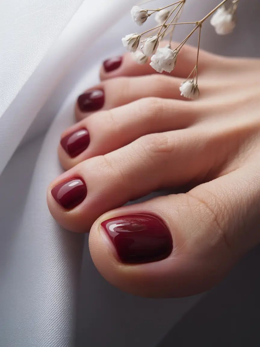 September toe nails ideas 2025+Burgundy Gloss for Bare Days