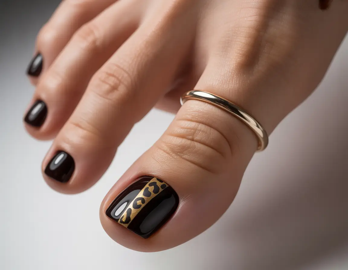 September toe nails ideas 2025+Black Cocoa Meets Wild Gold
