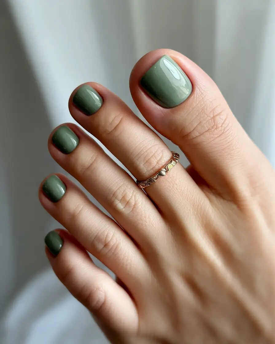 September toe nails ideas 2025 Muted Sage Simplicity
